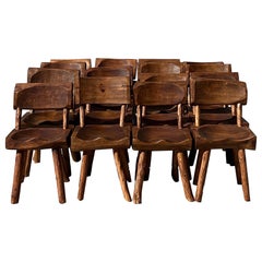 Vintage Wabi Sabi Artisanal Wood Dining Chairs, Set of 16