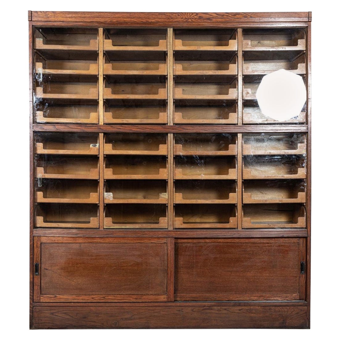 Large English Glazed Oak Haberdashery Cabinet