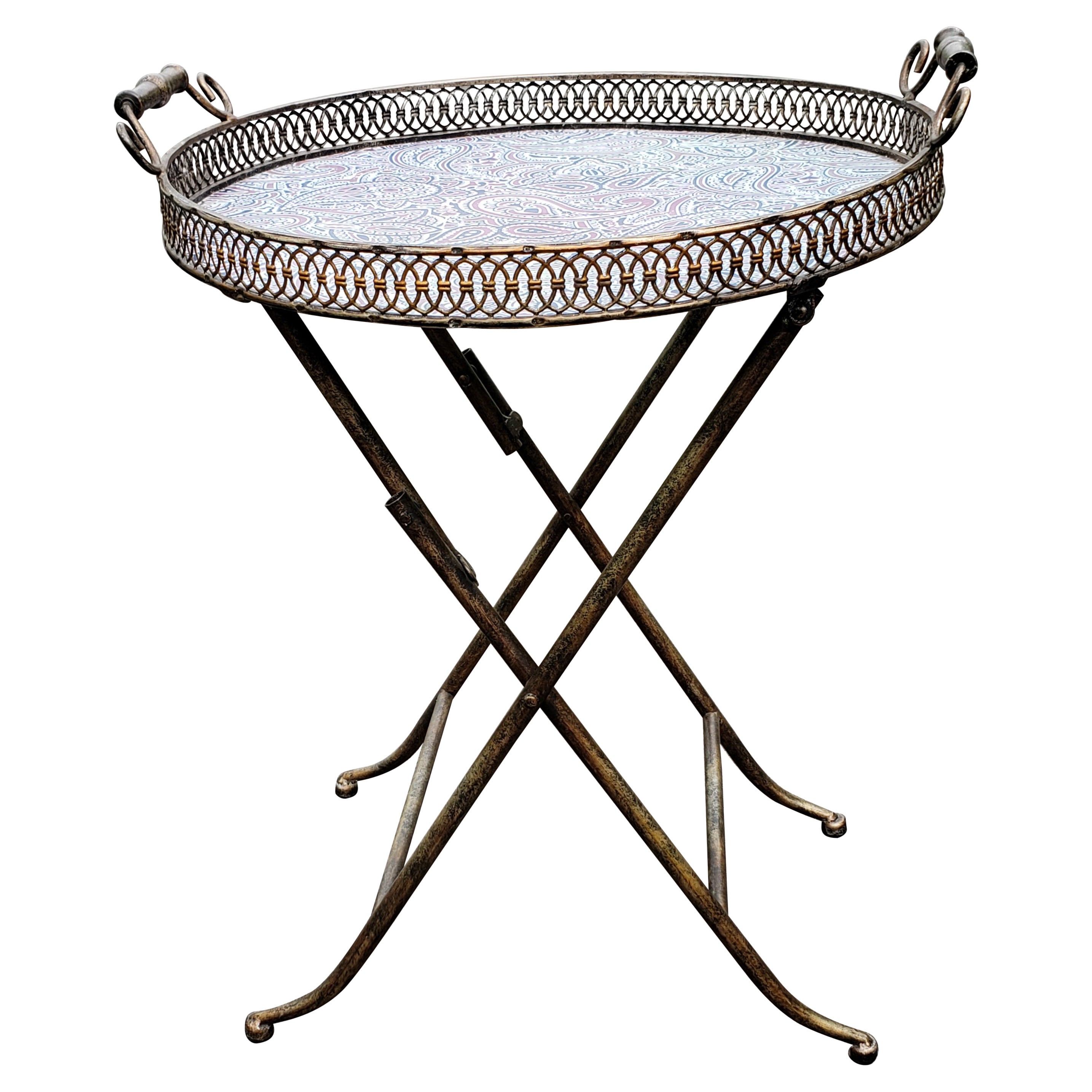 Brass, Copper and Iron Folding Galleried Tray Table  For Sale