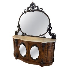 Outstanding Antique Victorian Burr Walnut Mirror Back Credenza/Sideboard