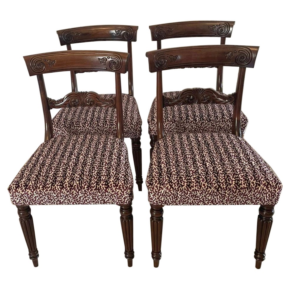 Set of 4 Antique Regency Quality Carved Mahogany Dining Chairs For Sale