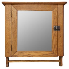Antique Oak Beveled Mirror Bathroom Medicine Vanity Cabinet W Towel Bar