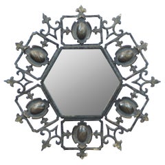 Mid Century Wrought Iron Spanish Revival Fleur de Lis Wall Vanity Mirror