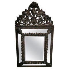 Used Napoleon III Style Wall Mirror in Burnished Brass "Repoussé" Workmanship