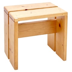 Retro Charlotte Perriand Pine Wood Stool for Les Arcs