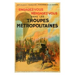 Original Vintage Military Poster Troupes Metropolitaines Cavalry Arc De Triomphe