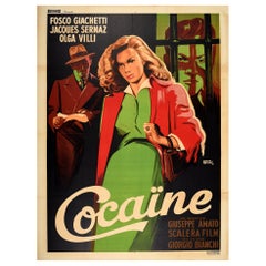 Original Vintage Film Poster For Cocaine French Release Italian Drama Movie Art