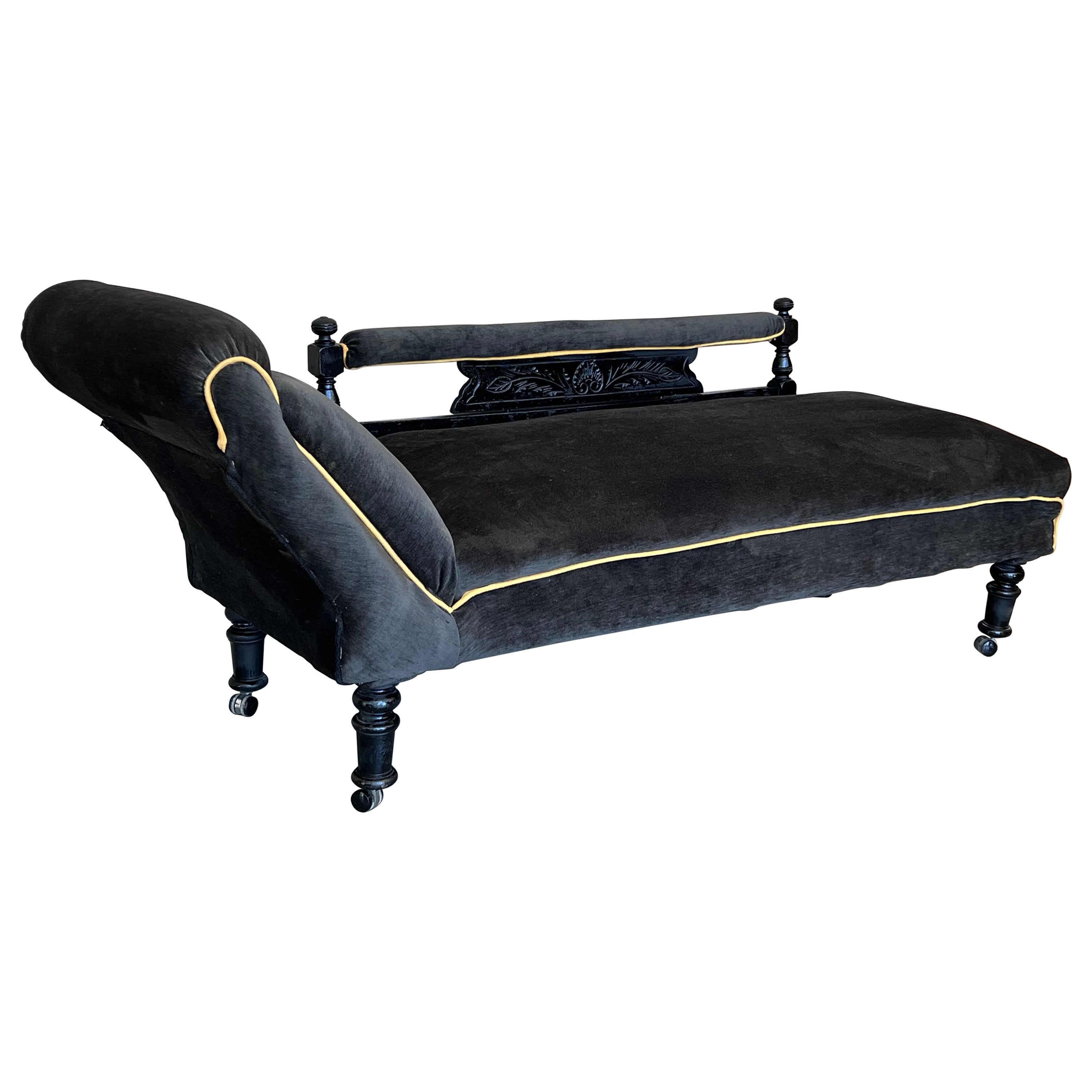 Italian Art Deco Black velvet Convertible Chaise Longue For Sale