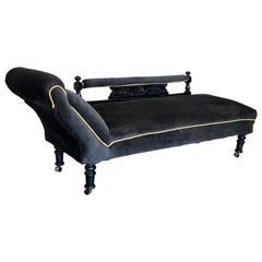 Italian Art Deco Black velvet Convertible Chaise Longue
