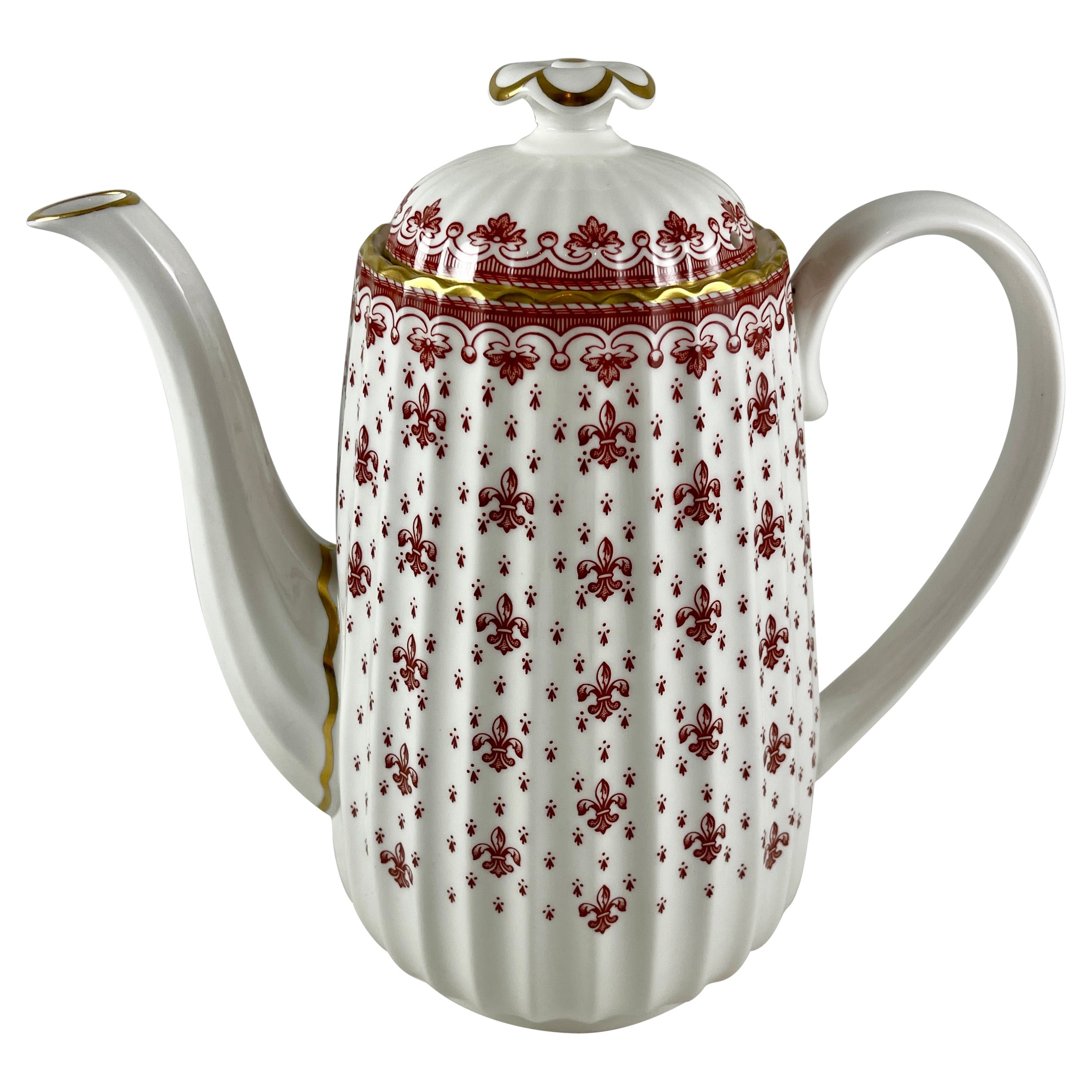 Cafetière Chelsea cannelée Spode Fleur de Lys rouge et or