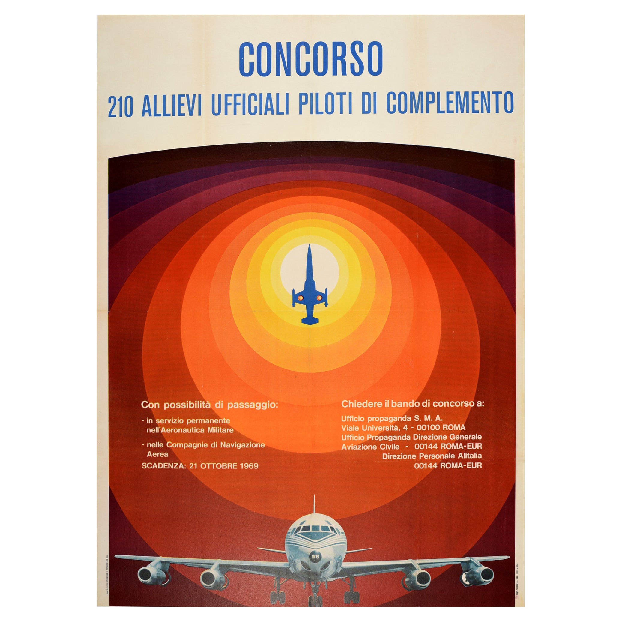 Original Vintage Poster Pilot Air Force Competition Concorso Italy Aviation Art For Sale