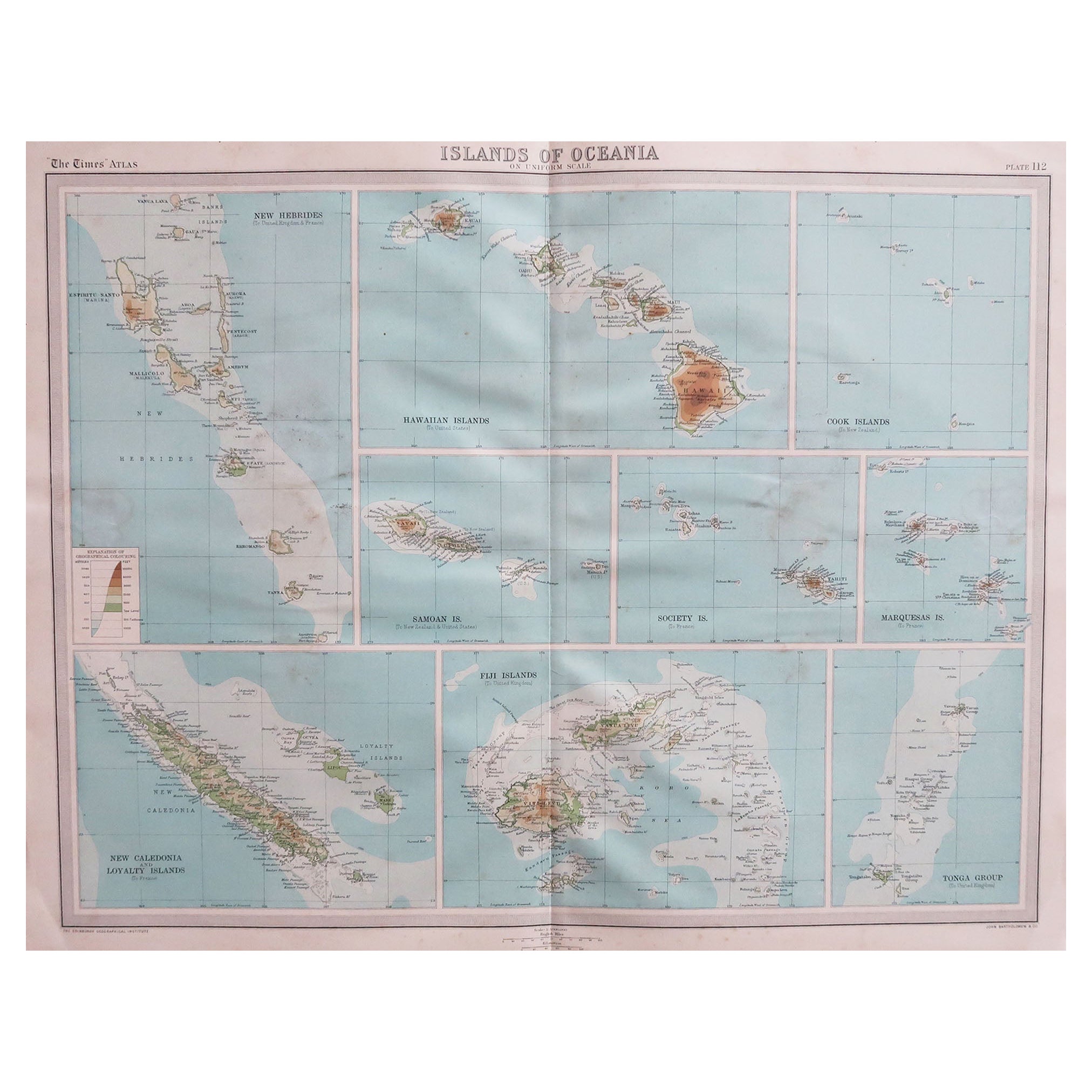 Large Original Vintage Map of The Pacific Islands Including Hawaii For Sale