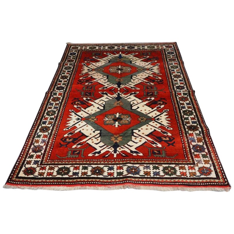 Old Caucasian Chelaberd Kazak Double Medallion Rug For Sale