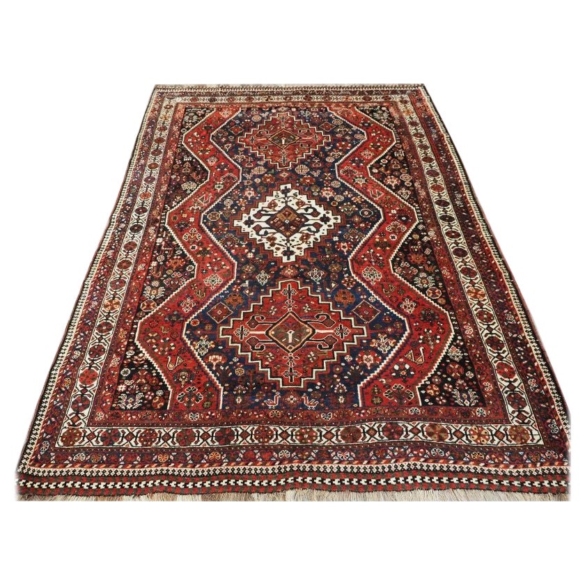 Antique Rug With Tribal Design from The Shiraz Region For Sale