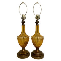 Pair Mid Century Amber Glass Lamps