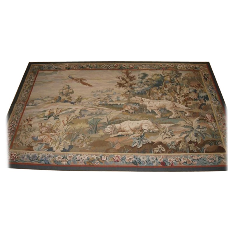 Old Aubusson With English Traditional Hunting Scene For Sale