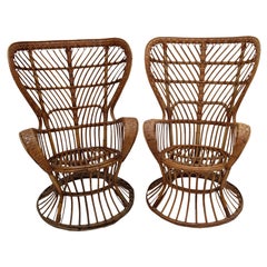 Vintage Carminati Mid-Century Modern Bamboo Rattan Italian Armchairs