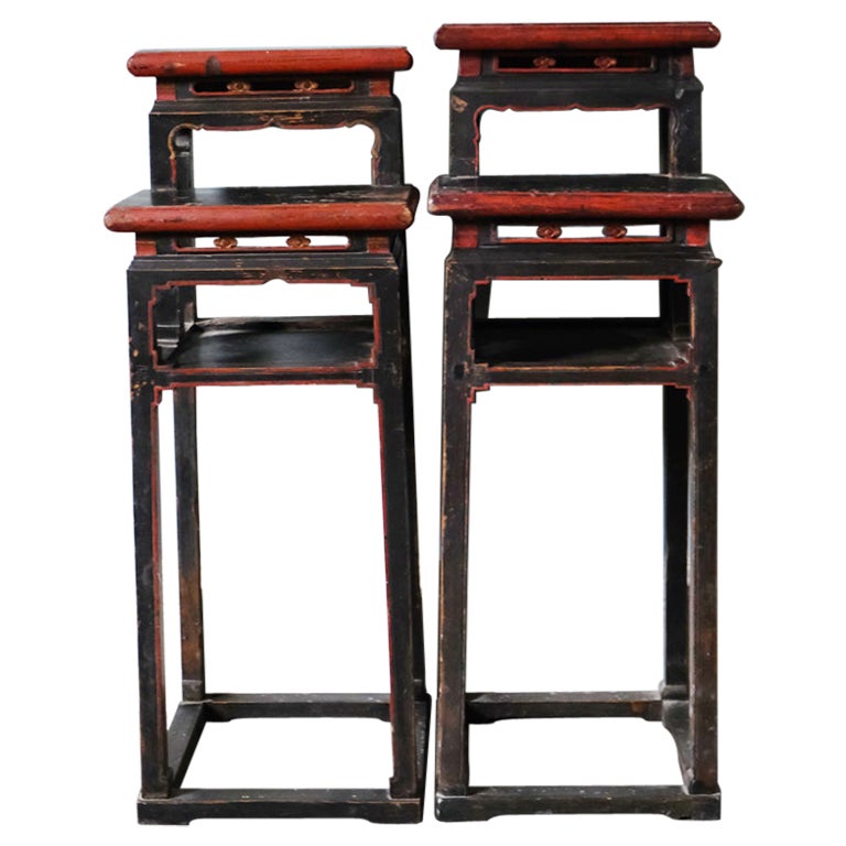 Late 19th Century Chinese Red and Black End Tables