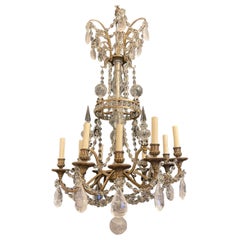 Magnificent Large French Dore Bronze Rock Crystal Louis XVI 9 Light Chandelier