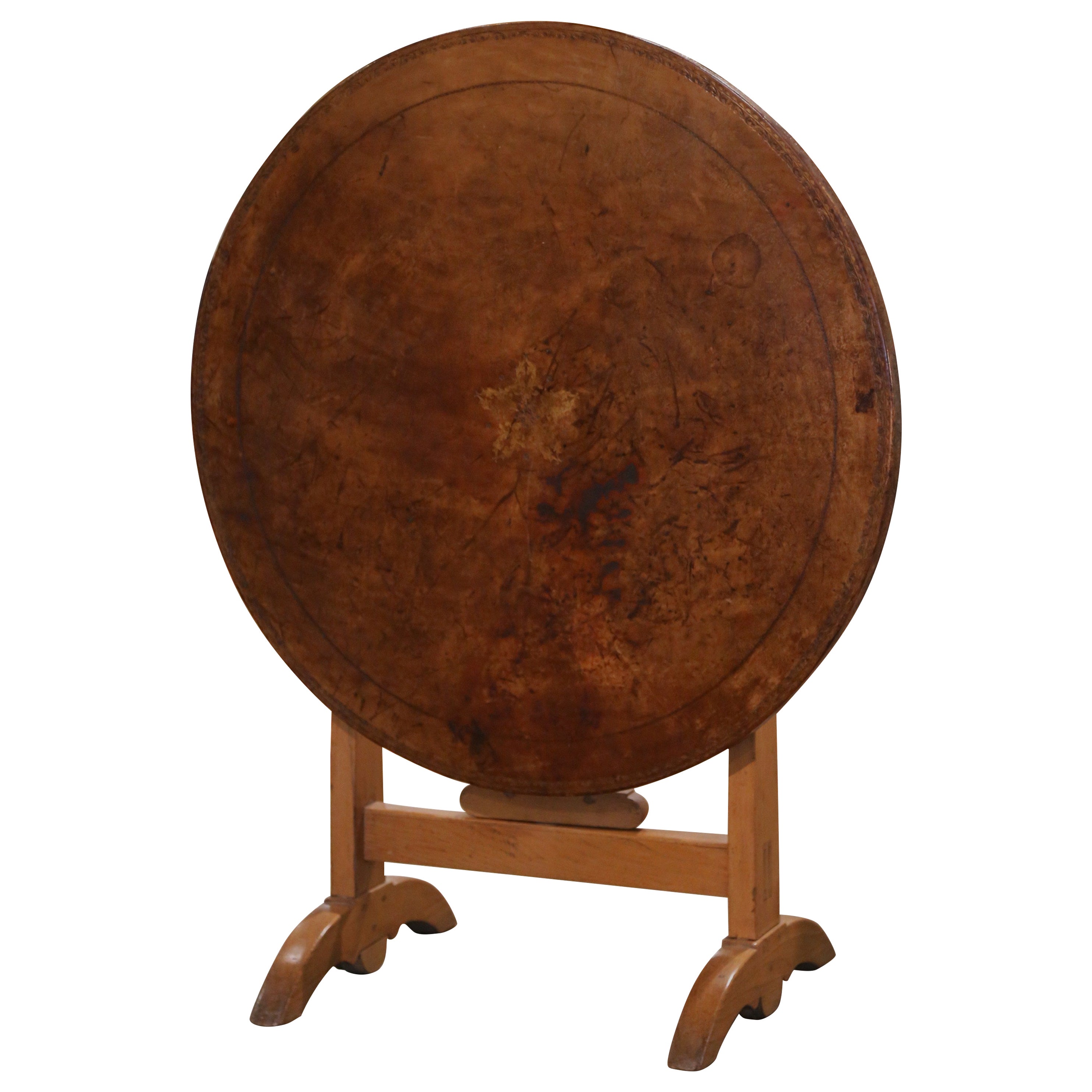 Mid-19th Century French Carved Elm and Leather Tilt-Top Wine Tasting Table