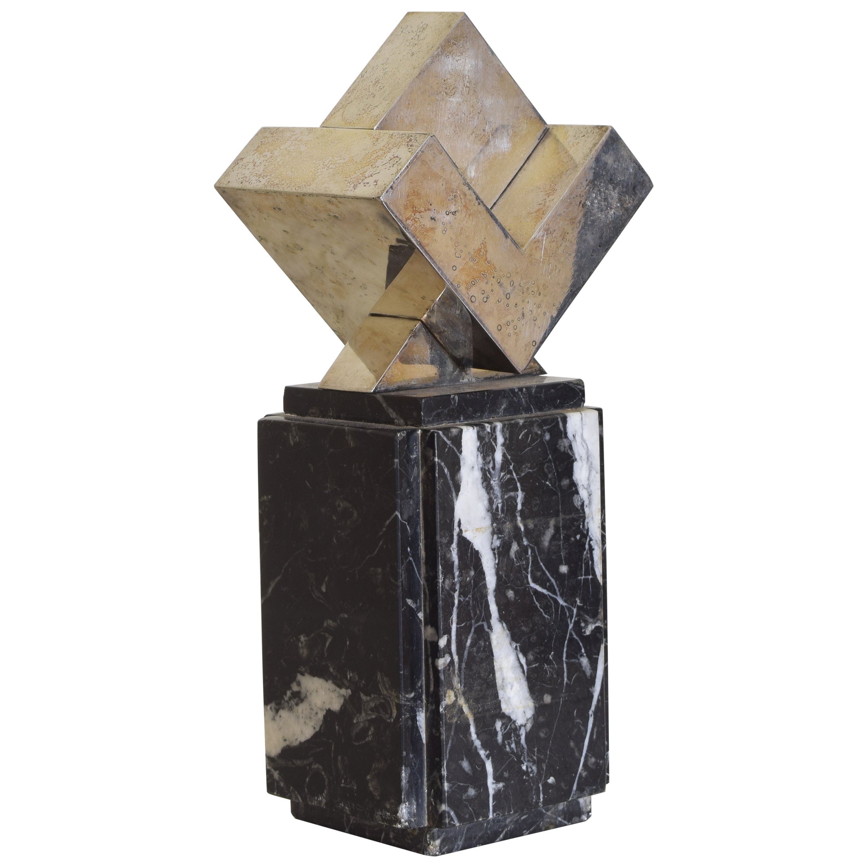 Kontinentale abstrakte kontinentale Skulptur aus Marmor und versilberter Platte, 3. Quarter 20. Jahrhundert im Angebot
