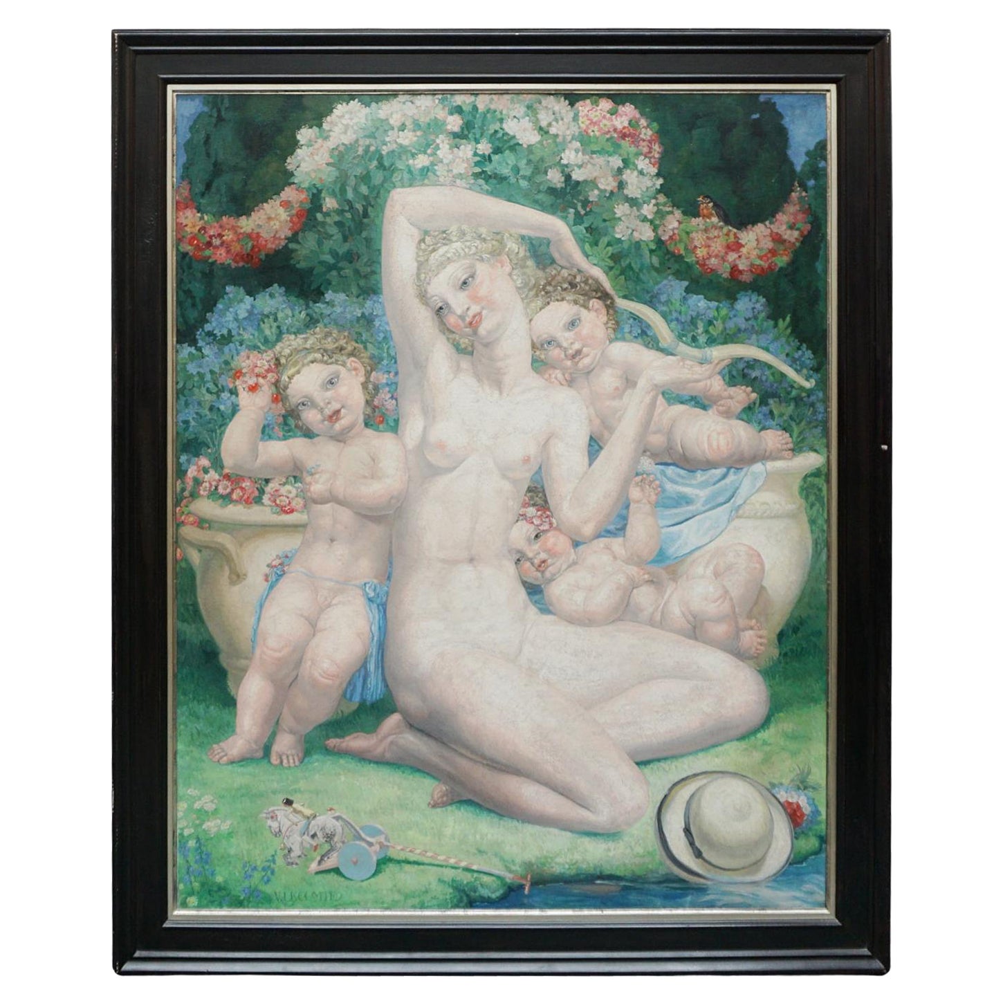 'Symphonie d'Azur' A large Art Deco Painting by Valentine Lecomte For Sale