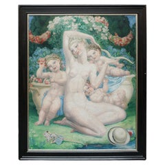 Vintage 'Symphonie d'Azur' A large Art Deco Painting by Valentine Lecomte