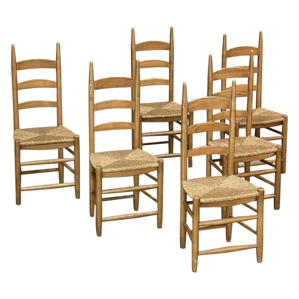 Set of 6 Rustic Country French Rush Seat Dining Chairs For Sale at ...