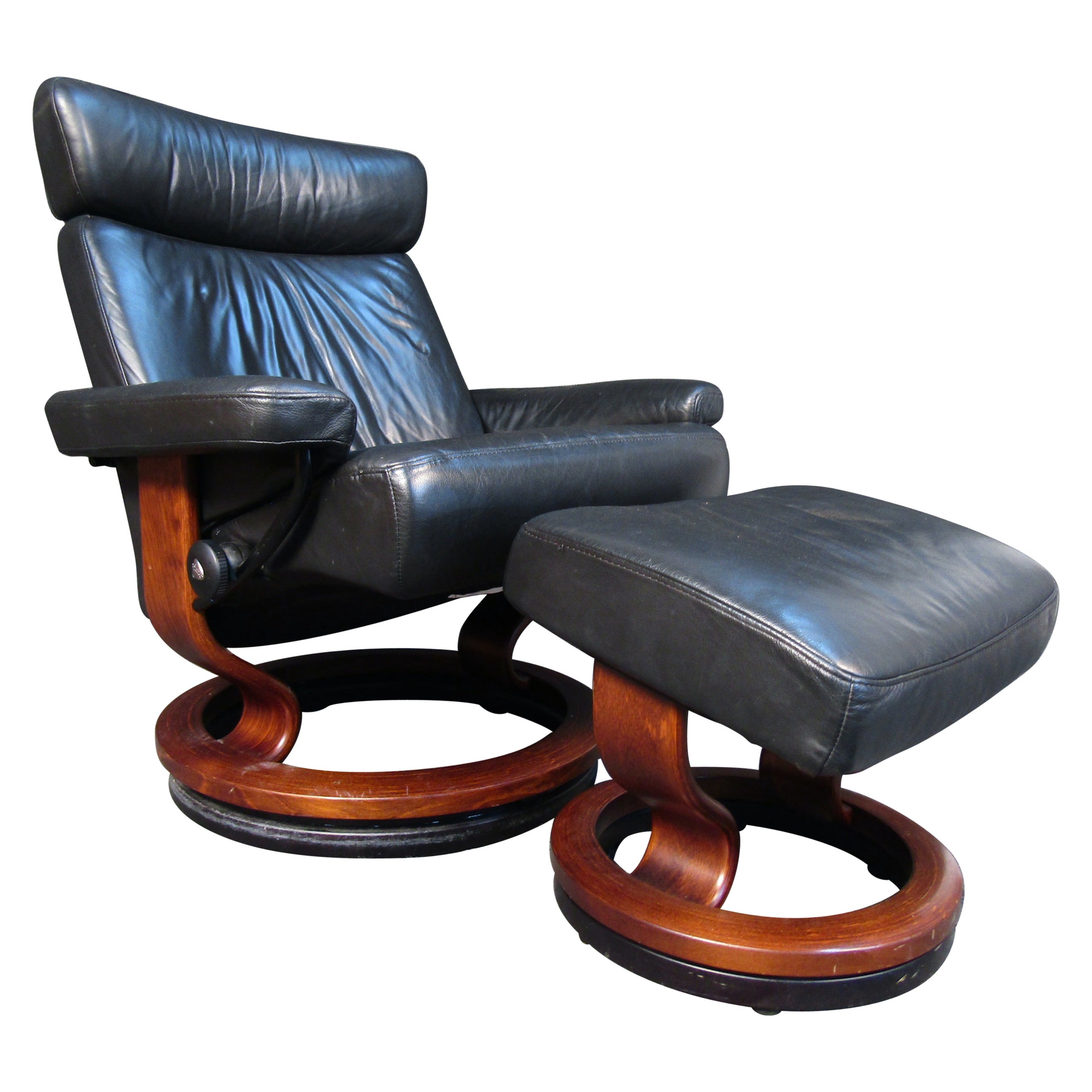 Reclining Leather Chair and Ottoman By Ekornes