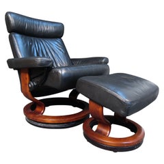 Vintage Reclining Leather Chair and Ottoman By Ekornes