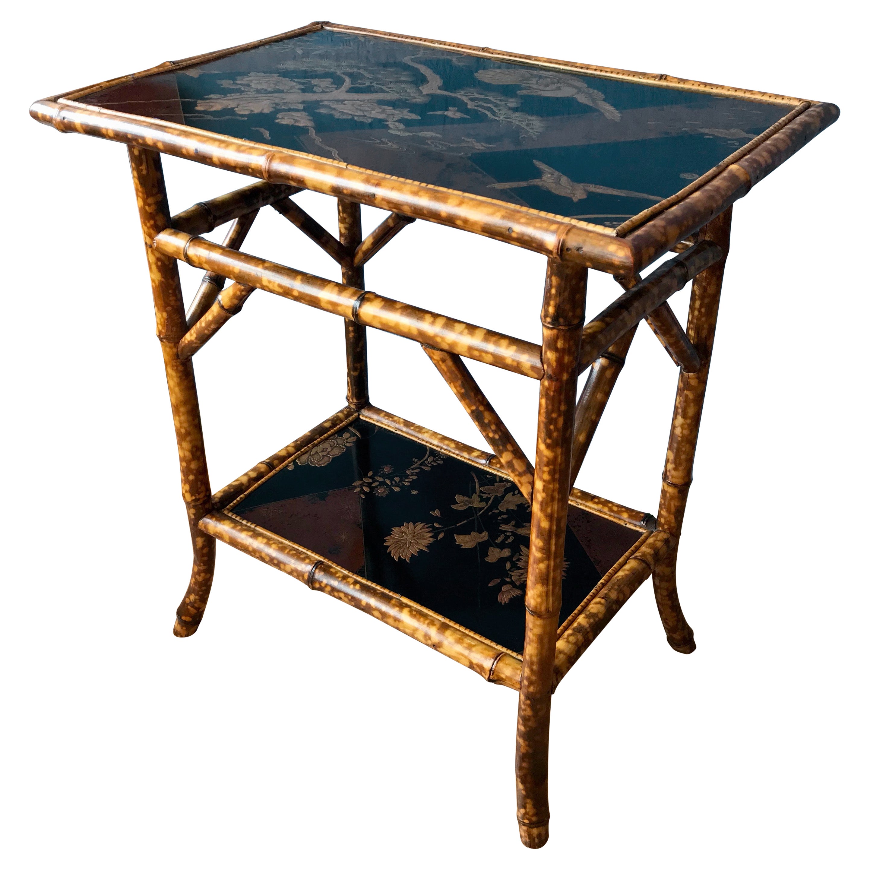 19TH Century English " Tortoise Shell " Bamboo Side Table