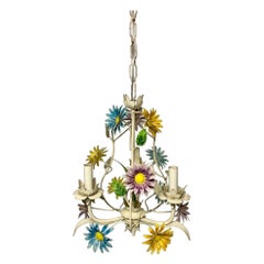 Colorful Italian Tole Floral Daisy Chandelier
