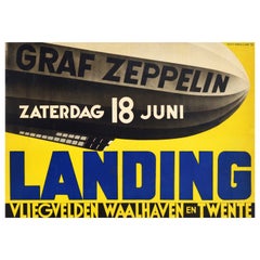 Original Vintage Poster For Graf Zeppelin Landing Vliegvelden Waalhaven Twente