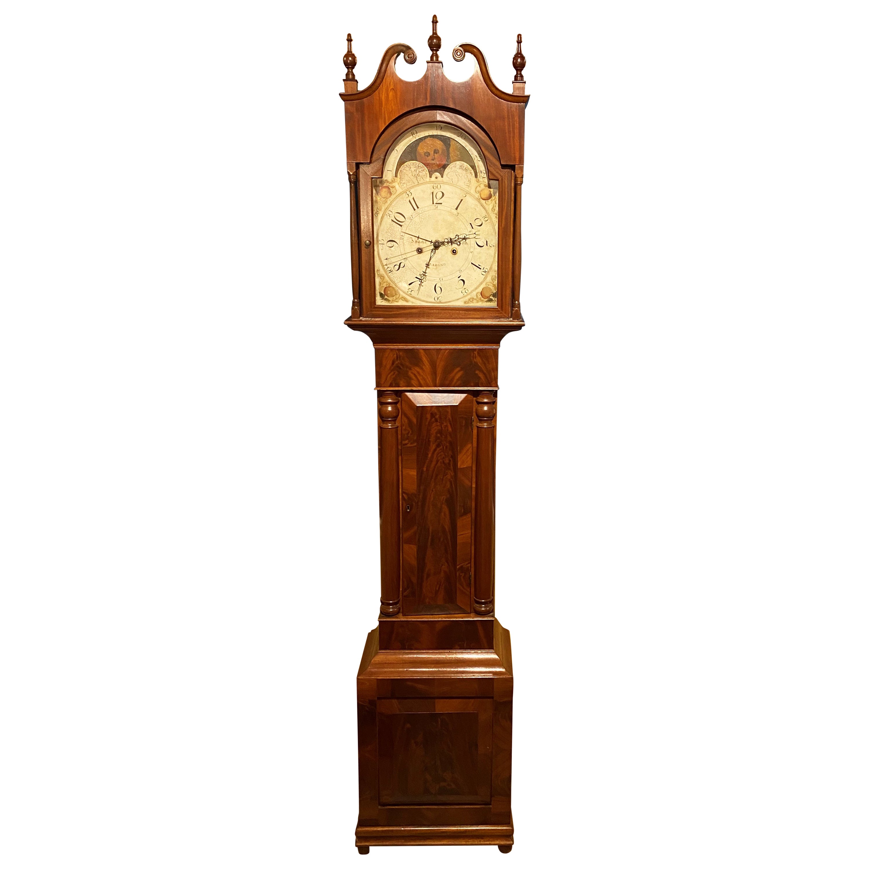 Isaac Pearson Reading PA Walnut Tall Clock with Rare Jacob Kunsman Case, C 1845 For Sale