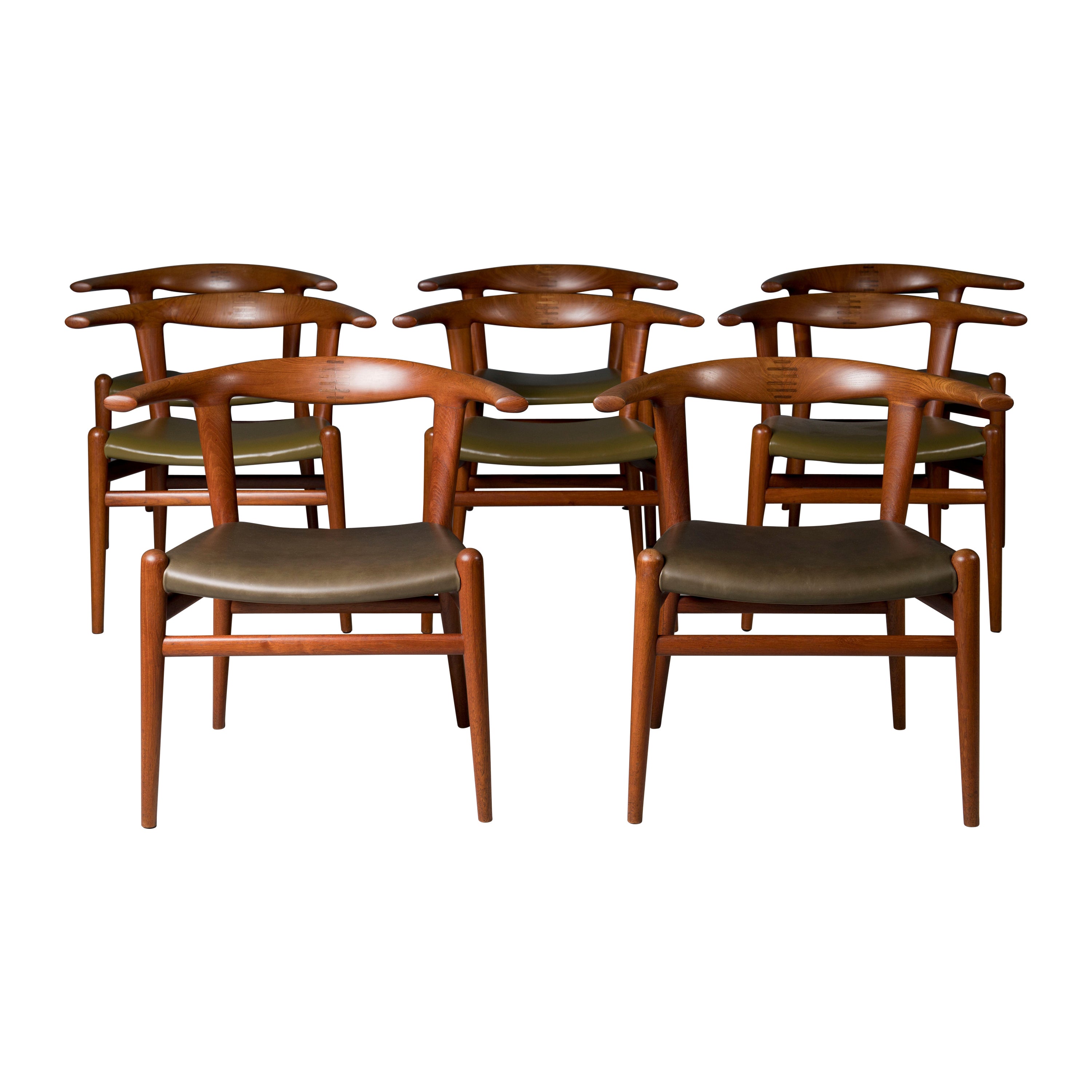 Rare Set of 8 Hans Wegner Bullhorn Chairs by Johannes Hansen 
