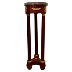 Antique French Empire Marble-Top Mahogany & Gold Bronze Pedestal, C. 1850-1870