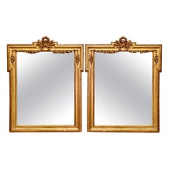 Pair Antique French Louis XVI Gold Carved Wood Mirrors, circa 1890's