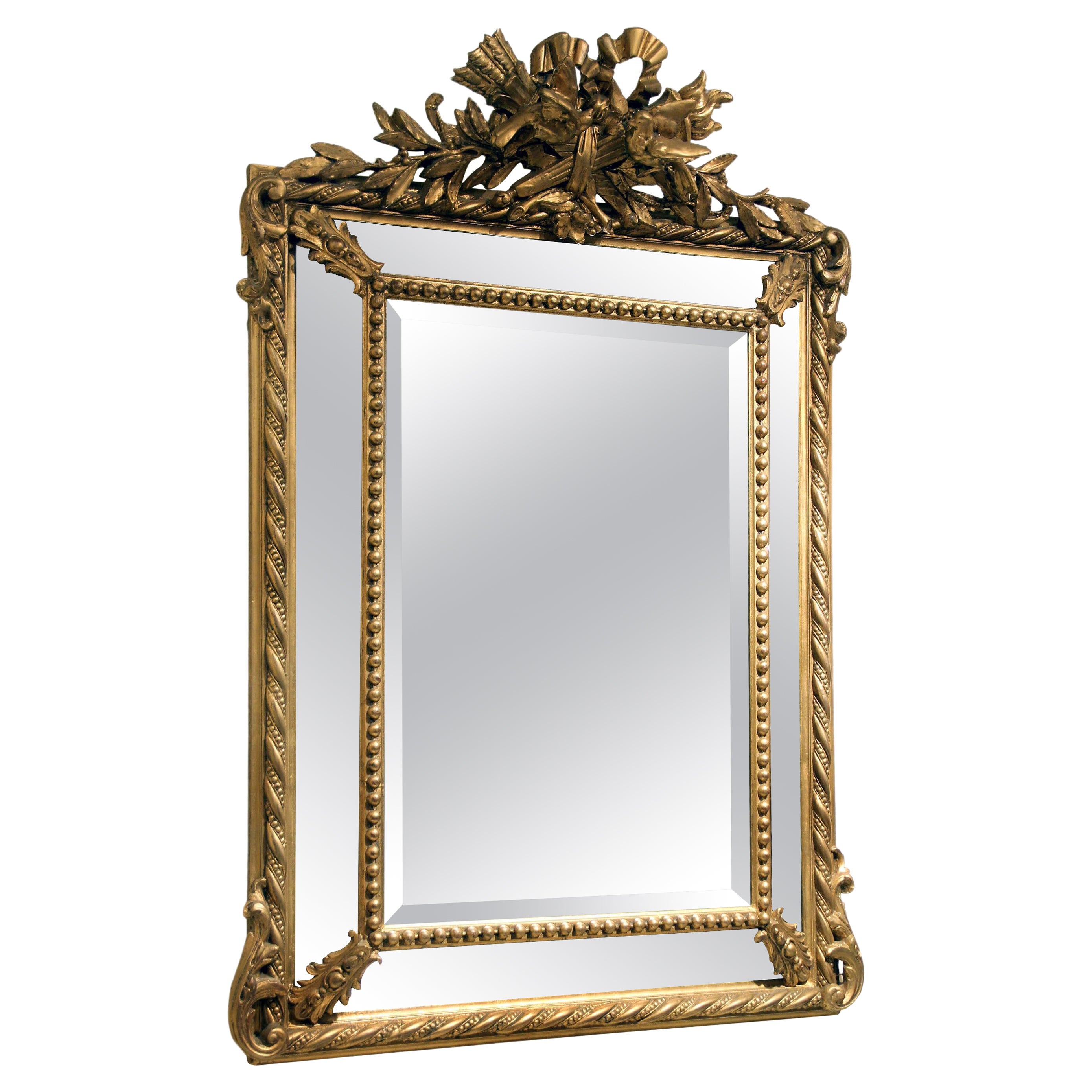 Schöner handgeschnitzter Spiegel aus vergoldetem Holz aus dem späten 19. Jahrhundert im Angebot