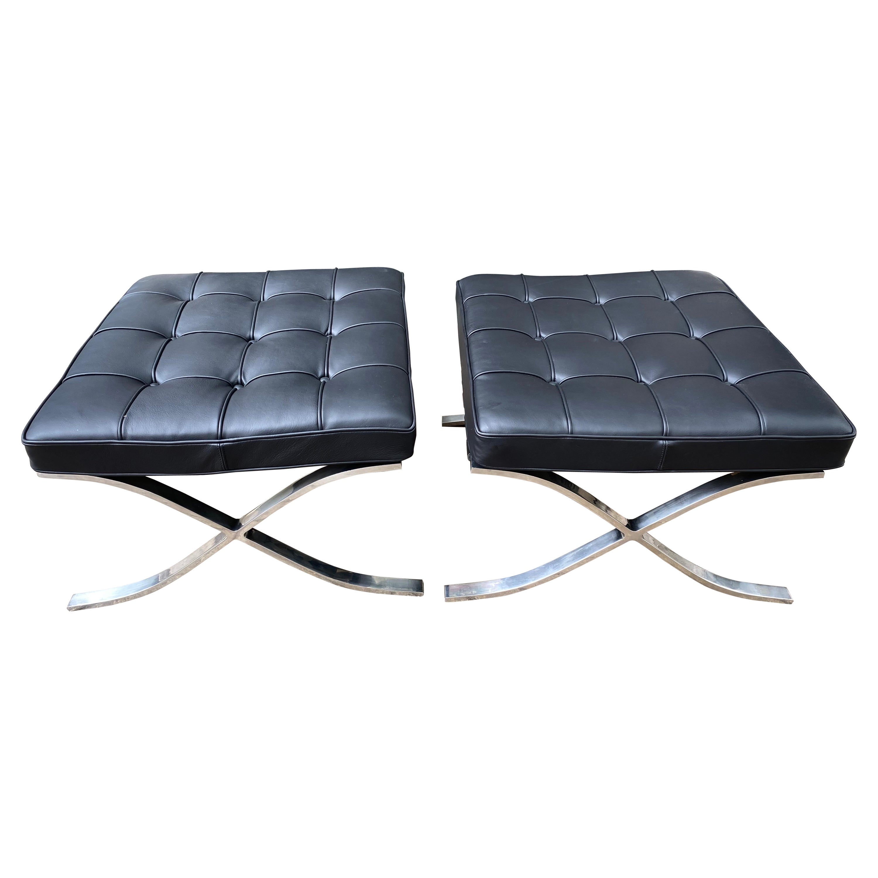 Pair Mies Van Der Rohe for Knoll Barcelona Ottomans in Stainless Steel