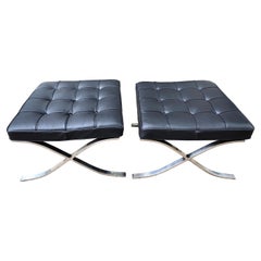Pair Mies Van Der Rohe for Knoll Barcelona Ottomans in Stainless Steel