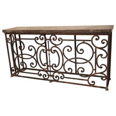 19th Century French Iron Balcony Gate Console Table with Belgian Bluestone