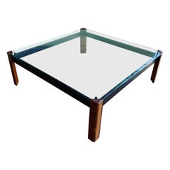 Monumental Large Square Coffee Table Italian by Matteo Grassi Leather Legs