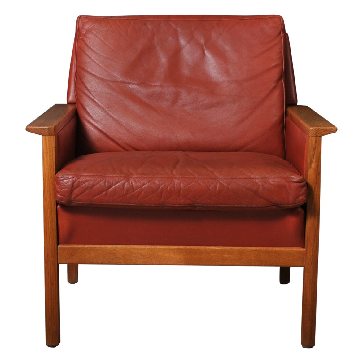 Danish Oak & Leather Lounge Club Chair 3