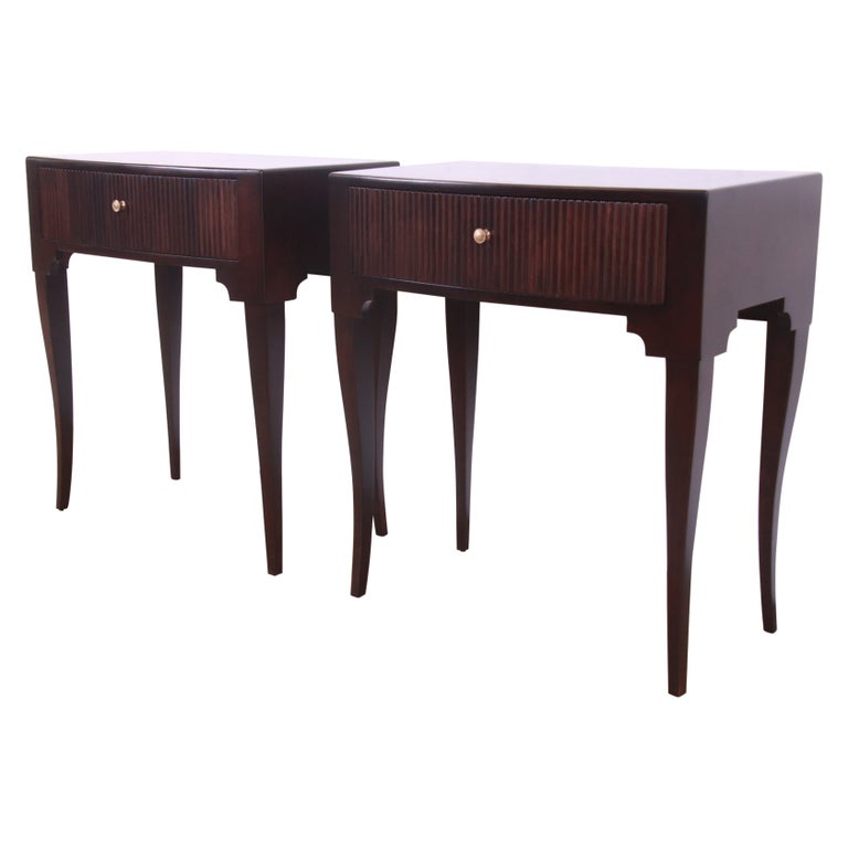 Baker Furniture French Regency Dark Mahogany Nightstands, Newly Refinished For Sale