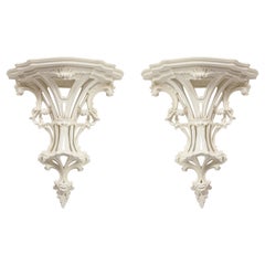 Pair of Large White-Gessoed Louis XV Style Wall Brackets