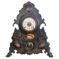 Antique 19th Century Hand Painted Iron Mantel Clock