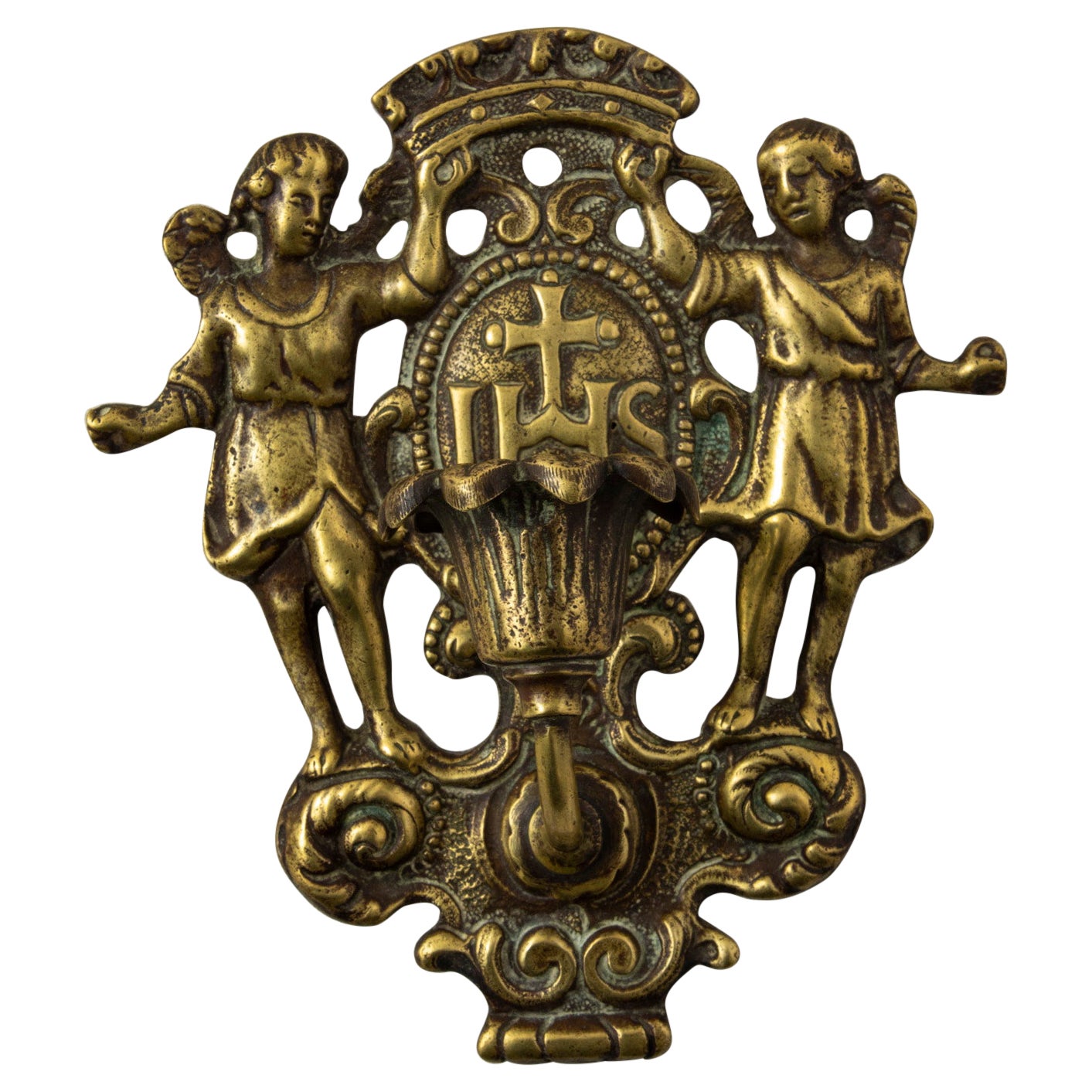 Mid-19th Century French Bronze Religious Candleholder or Sconce with Angels