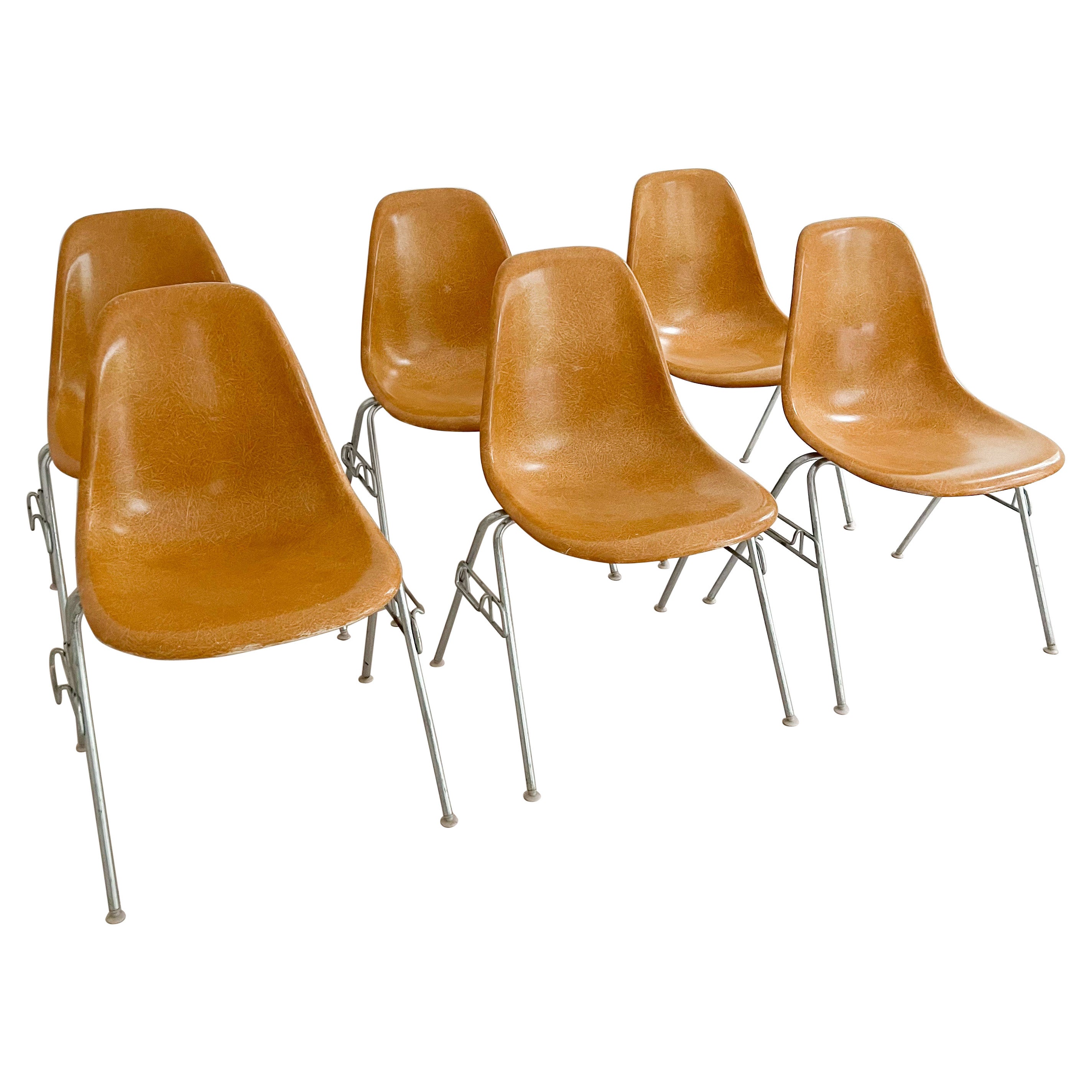 Set of 6 Eames for Herman Miller Ochre Light Shell Chairs
