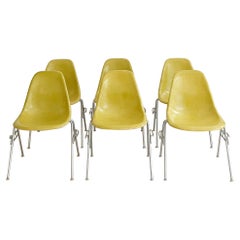 Set of 6 Eames for Herman Miller Yellow Shell Stacking Chairs