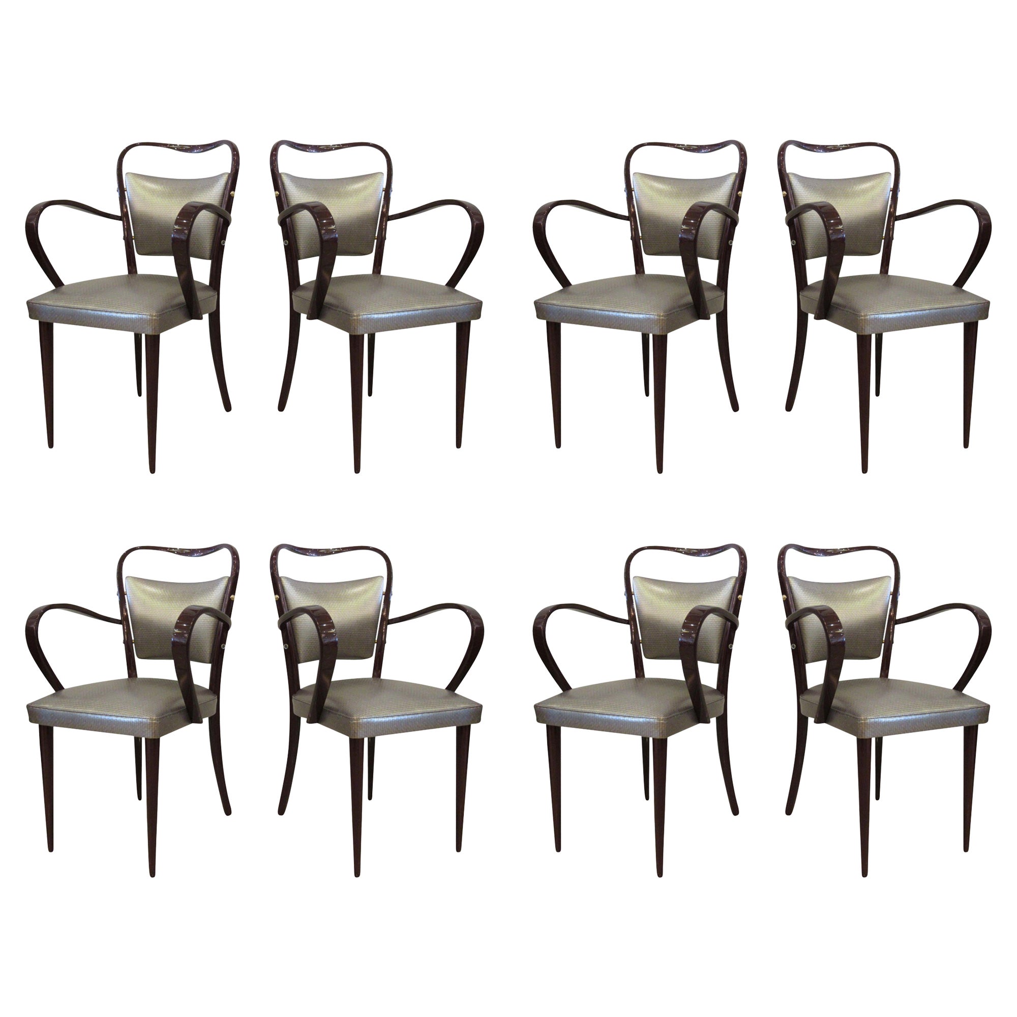 Set of 8 Italian Modern Dark Walnut Armchairs, Paolo Buffa